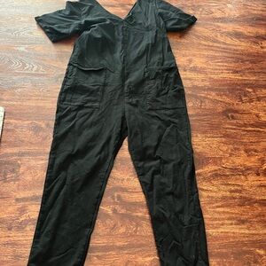 Smash + Tess Black Jumpsuit with V-Neck and Short Sleeves
